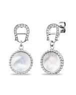 Aigner logo chain earring silver with mother of Pearl