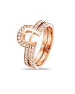 Aigner Logo ring for ladies steel rose gold / Crystal size 52