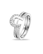 Aigner Logo ring for ladies steel silver / Crystal size 52