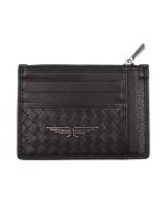 Police Woven Leather Zip Cardholder - Stylish & Secure