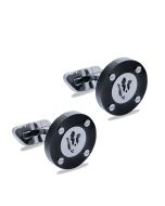 Maserati cufflink for gent steel black with silver logo