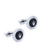 Maserati logo cufflink for men steel silver with black