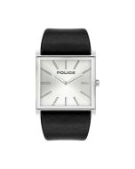 Police Watch with Square Silver Dial and Black Leather Strap