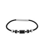 Police BULLION bracelet for men silver with black leather