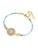 Police LUCK ladies bracelet steel gold with sky blue Naylon
