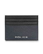Police ENZO card holder for men 6cc in black , Blue leather