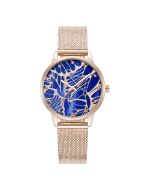 Police ladies Quarts watch blue with steel rose gold strap