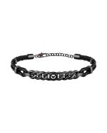 Sector Bandy Bracelet For Men Gun Metal , Leather Black 